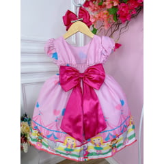 Vestido Infantil Rosa Circo Corações Laço Pink Super Luxo