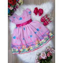 Vestido Infantil Rosa Circo Corações Laço Pink Super Luxo