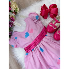 Vestido Infantil Rosa Circo Corações Laço Pink Super Luxo
