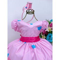 Vestido Infantil Rosa Circo Corações Laço Pink Super Luxo