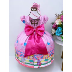 Vestido Infantil Rosa Circo Corações Laço Pink Super Luxo