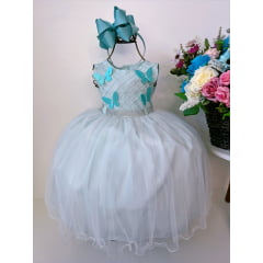 Vestido Infantil Verde C/ Aplique Borboletas e Strass Luxo