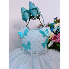 Vestido Infantil Verde C/ Aplique Borboletas e Strass Luxo