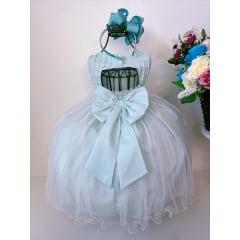 Vestido Infantil Verde C/ Aplique Borboletas e Strass Luxo