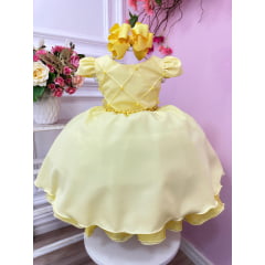 Vestido Infantil Amarelo Cinto de Pérolas Casamento Luxo