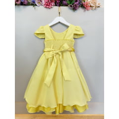 Vestido Infantil Amarelo Cinto de Pérolas Casamento Luxo