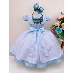 Vestido Infantil Azul Bebê Cinto de Pérolas Casamento Luxo