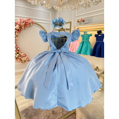 Vestido Infantil Azul Claro Busto Nervura Com Pérolas Festas