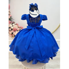 Vestido Infantil Azul Royal Cinto de Pérolas Casamento Luxo