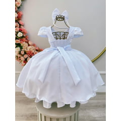 Vestido Infantil Branco Busto C/ Renda e Tiara Luxo Daminhas