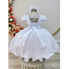 Vestido Infantil Branco Busto C/ Renda e Tiara Luxo Daminhas