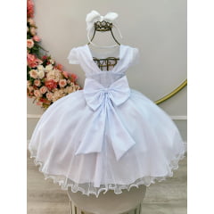 Vestido Infantil Branco C/ Aplique Borboletas Flores Pérolas