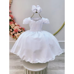 Vestido Infantil Branco C/ Cinto de Pérolas Daminhas Luxo