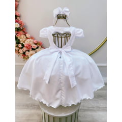 Vestido Infantil Branco C/ Cinto de Pérolas Daminhas Luxo