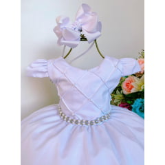 Vestido Infantil Branco Cinto Pérolas Damas Casamento Luxo