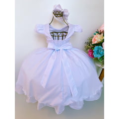 Vestido Infantil Branco Cinto Pérolas Damas Casamento Luxo