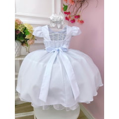 Vestido Infantil Branco Cinto Pérolas Damas Casamento Luxo