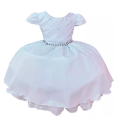 Vestido Infantil Branco Cinto Pérolas Damas Casamento Luxo