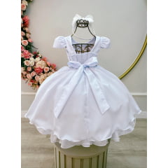 Vestido Infantil Branco Cinto Pérolas Damas Casamento Luxo
