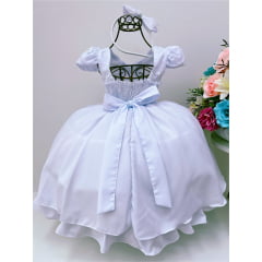 Vestido Infantil Branco Renda C/ Cinto de Pérolas C/Tiara