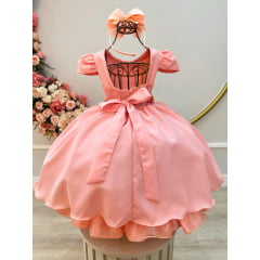 Vestido Infantil Goiaba Cinto de Pérolas Casamento Luxo