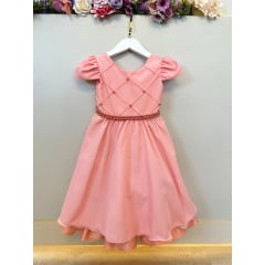 Vestido Infantil Goiaba Cinto de Pérolas Casamento Luxo