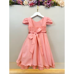 Vestido Infantil Goiaba Cinto de Pérolas Casamento Luxo