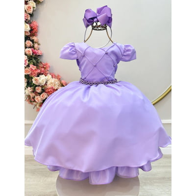 Vestido Infantil Lilás Busto Nervura Festas Casamentos Luxo
