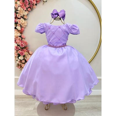 Vestido Infantil Lilás C/ Cinto de Pérolas Casamento Festas