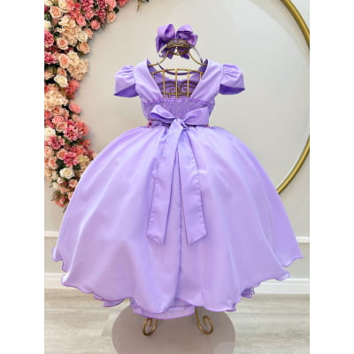 Vestido Infantil Lilás C/ Cinto de Pérolas Casamento Festas