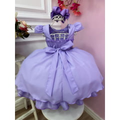 Vestido Infantil Lilás C/ Cinto de Pérolas Casamento Luxo