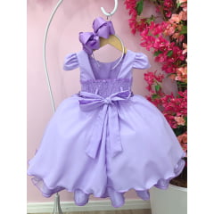 Vestido Infantil Lilás C/ Cinto de Pérolas Casamento Luxo