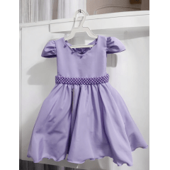 Vestido Infantil Lilás C/ Cinto de Pérolas Daminhas Luxo