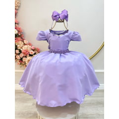 Vestido Infantil Lilás C/ Cinto de Pérolas Daminhas Luxo