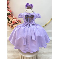 Vestido Infantil Lilás C/ Cinto de Pérolas Daminhas Luxo