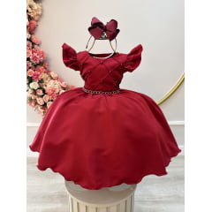 Vestido Infantil Marsala Busto Nervura C/ Pérolas Casamentos