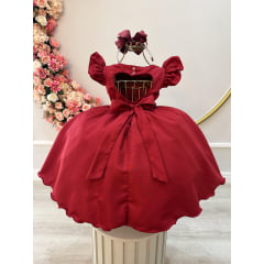 Vestido Infantil Marsala Busto Nervura C/ Pérolas Casamentos