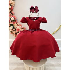 Vestido Infantil Marsala C/ Cinto de Pérolas Daminhas Luxo