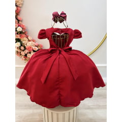 Vestido Infantil Marsala C/ Cinto de Pérolas Daminhas Luxo