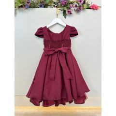 Vestido Infantil Marsala Cinto de Pérolas Casamento Luxo