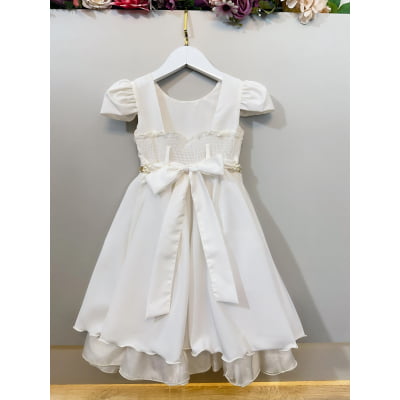 Vestido Infantil Off White Cinto de Pérolas Casamento Luxo