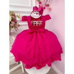 Vestido Infantil Pink C/ Cinto de Pérolas Casamento Luxo