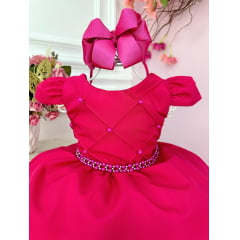 Vestido Infantil Pink C/ Cinto de Pérolas Casamento Luxo