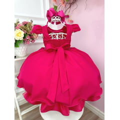 Vestido Infantil Pink C/ Cinto de Pérolas Casamento Luxo