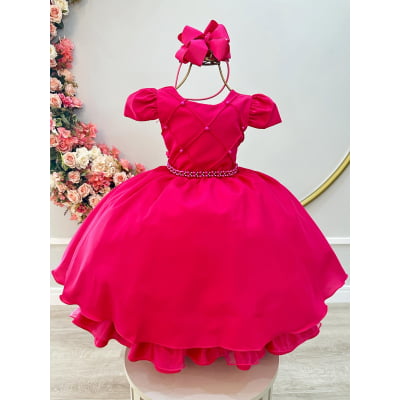 Vestido Infantil Pink Busto Nervura Casamento Festas Luxo