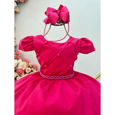 Vestido Infantil Pink Busto Nervura Casamento Festas Luxo