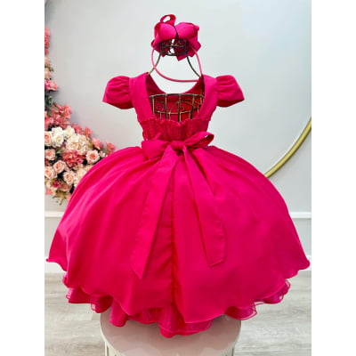 Vestido Infantil Pink Busto Nervura Casamento Festas Luxo