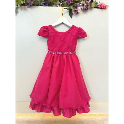 Vestido Infantil Pink Busto Nervura Casamento Festas Luxo