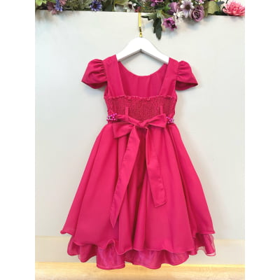 Vestido Infantil Pink Busto Nervura Casamento Festas Luxo