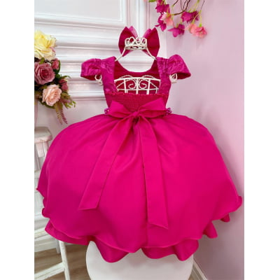 Vestido Infantil Pink C/ Renda, em Poliéster